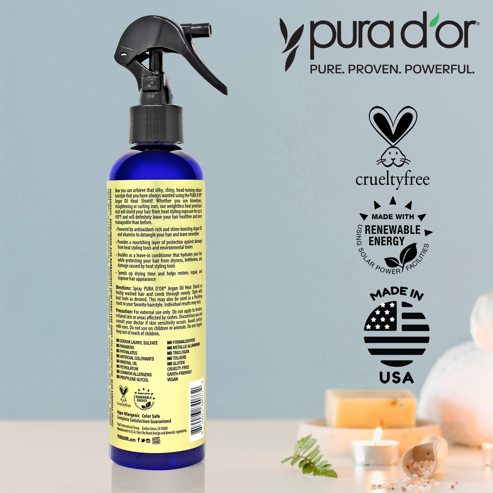 PURA D'OR Spray: cabello hidratado y brillante tras usar el spray protector.