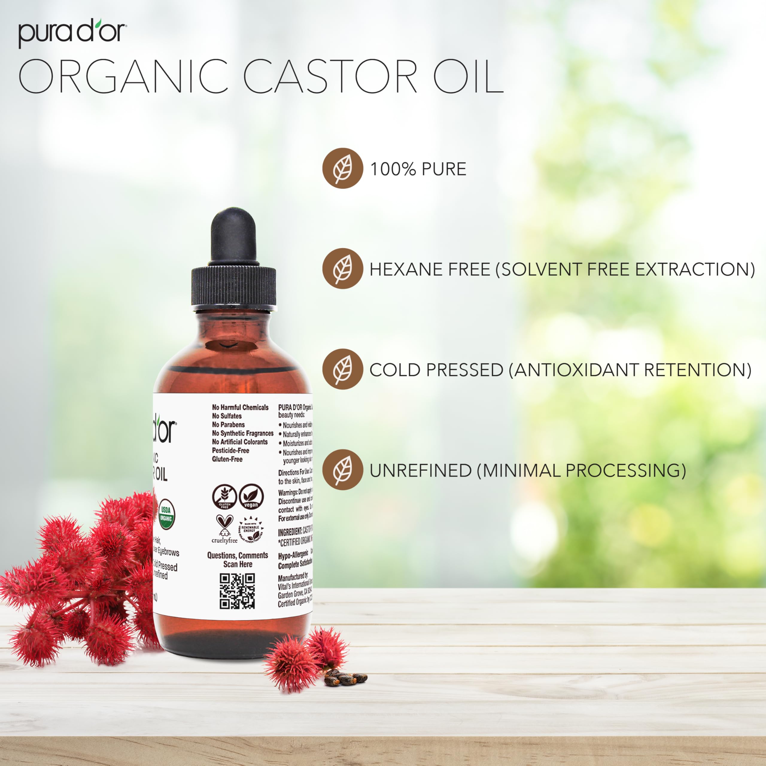 PURA D'OR Aceite de ricino para uñas y cutículas.