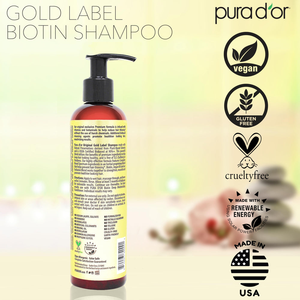 PURA D'OR color-treated hair-safe formula preserves color while cleansing.