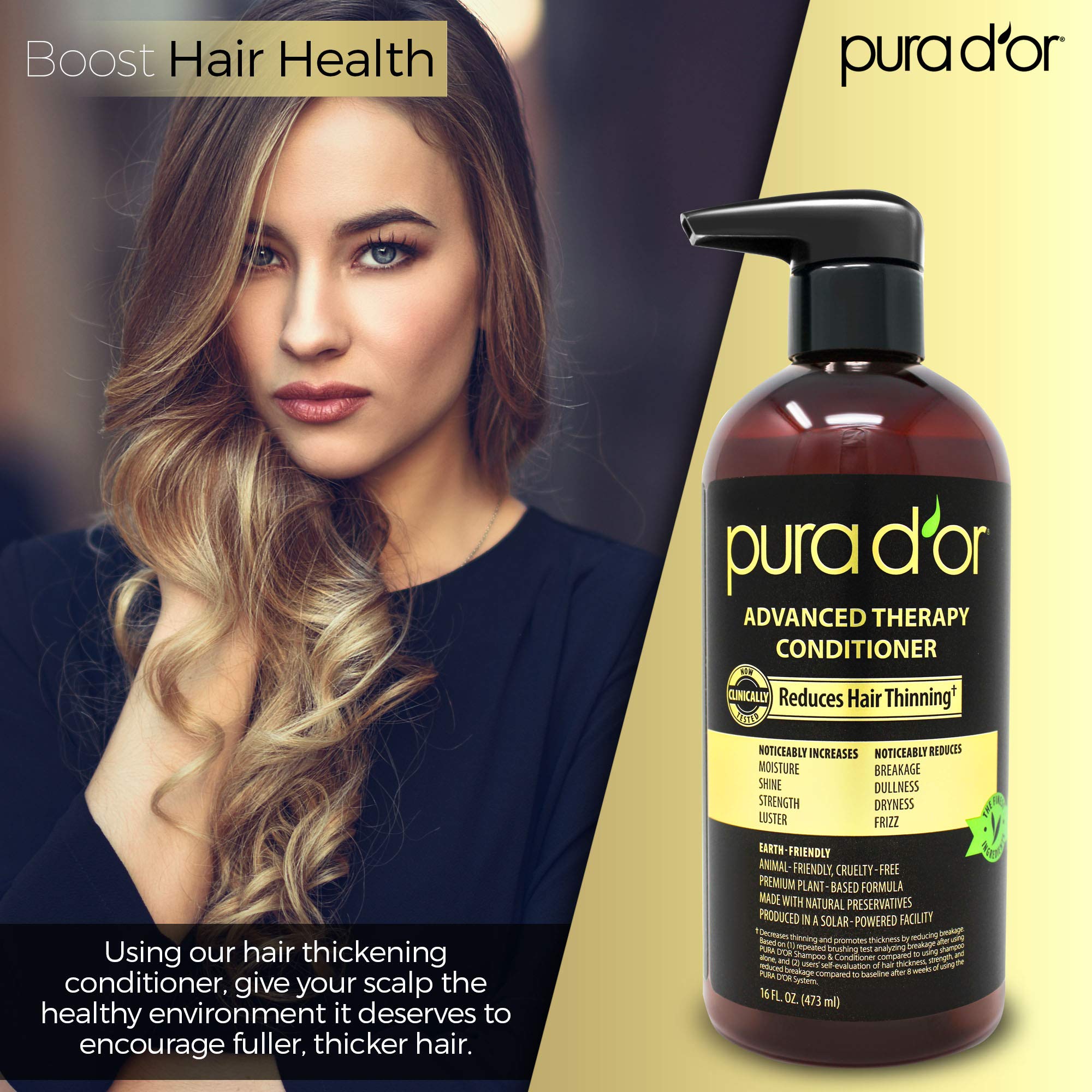 PURA D'OR Condicionador Terapia Avanzada, etiqueta visible para cuidado diario