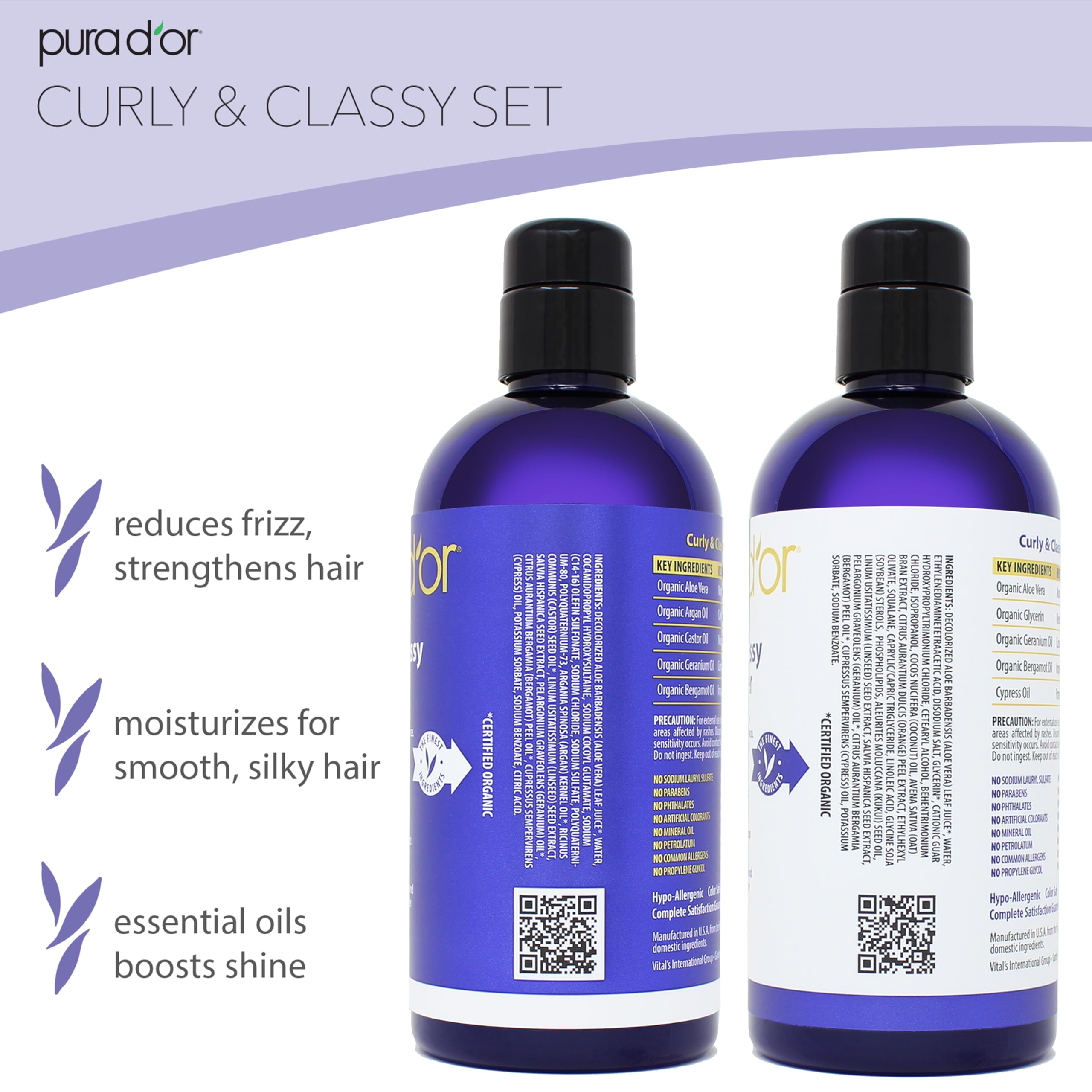 PURA D'OR Curly & Classy hair texture close-up highlighting curl definition and frizz control.