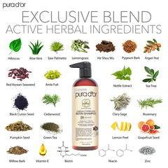 PURA D'OR double-concentration blend image promoting stronger roots and fuller appearance.