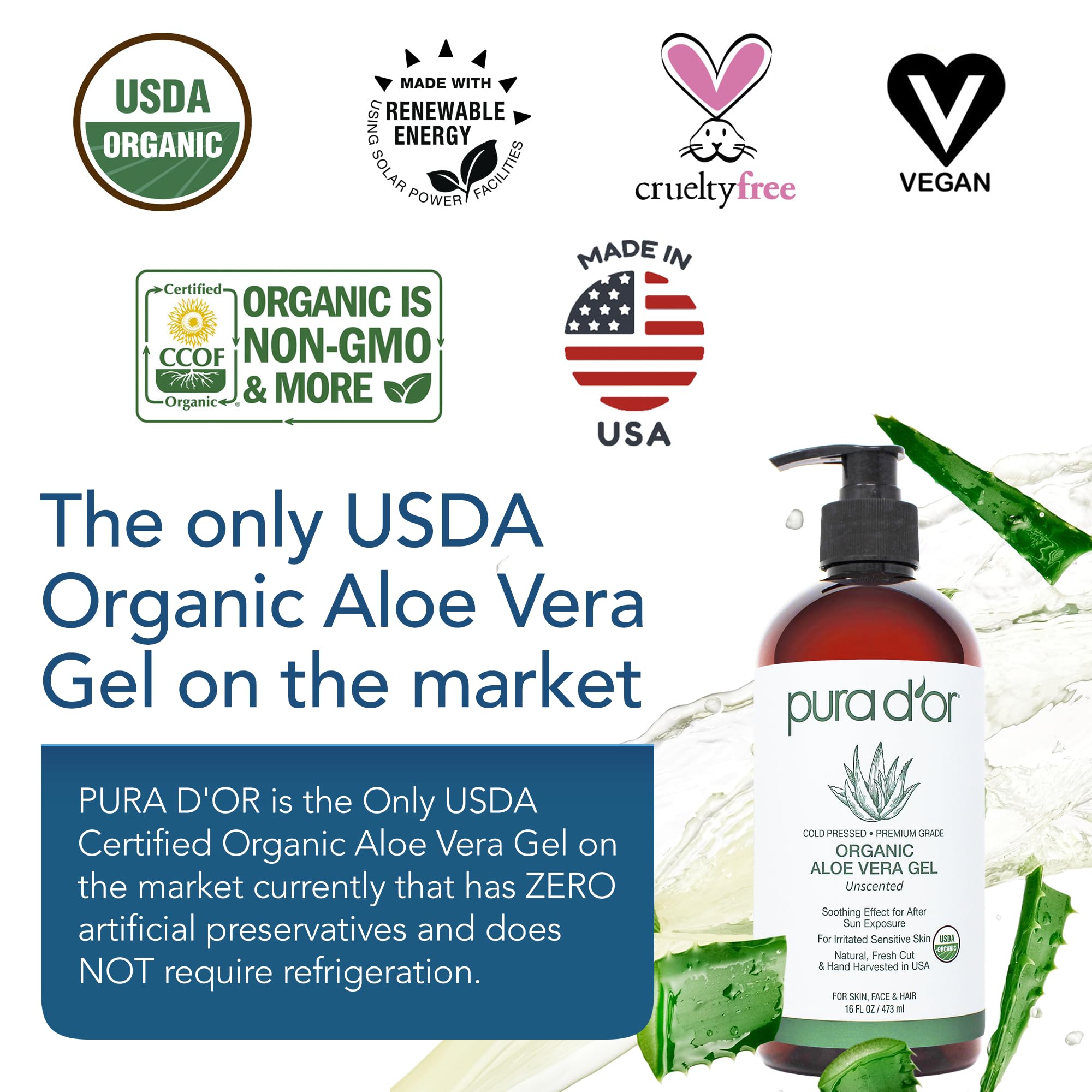 Aplicación de gel Aloe Vera de PURA D'OR en la piel, hidratación profunda
