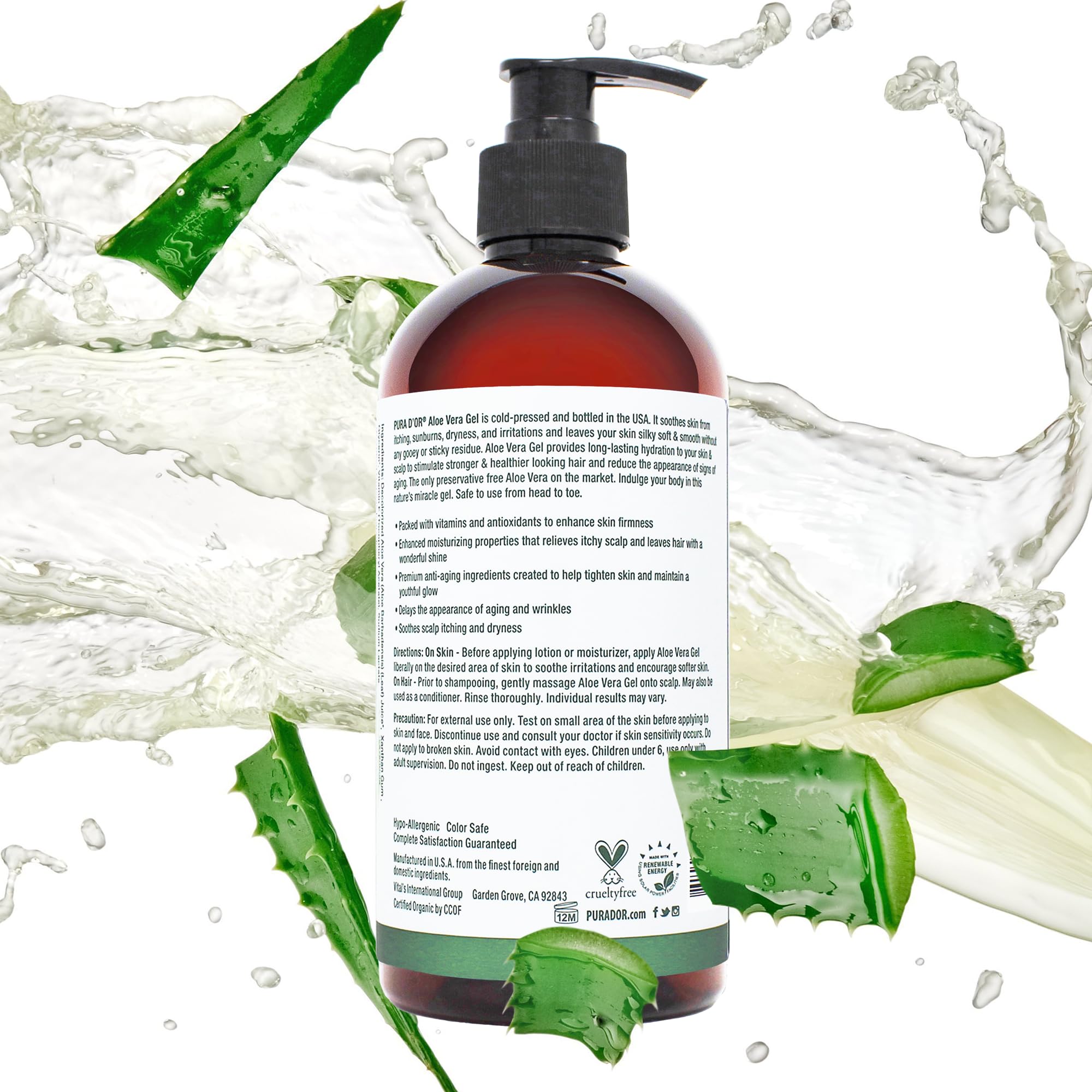 Envase ecológico de PURA D'OR Aloe Vera de 16 onzas