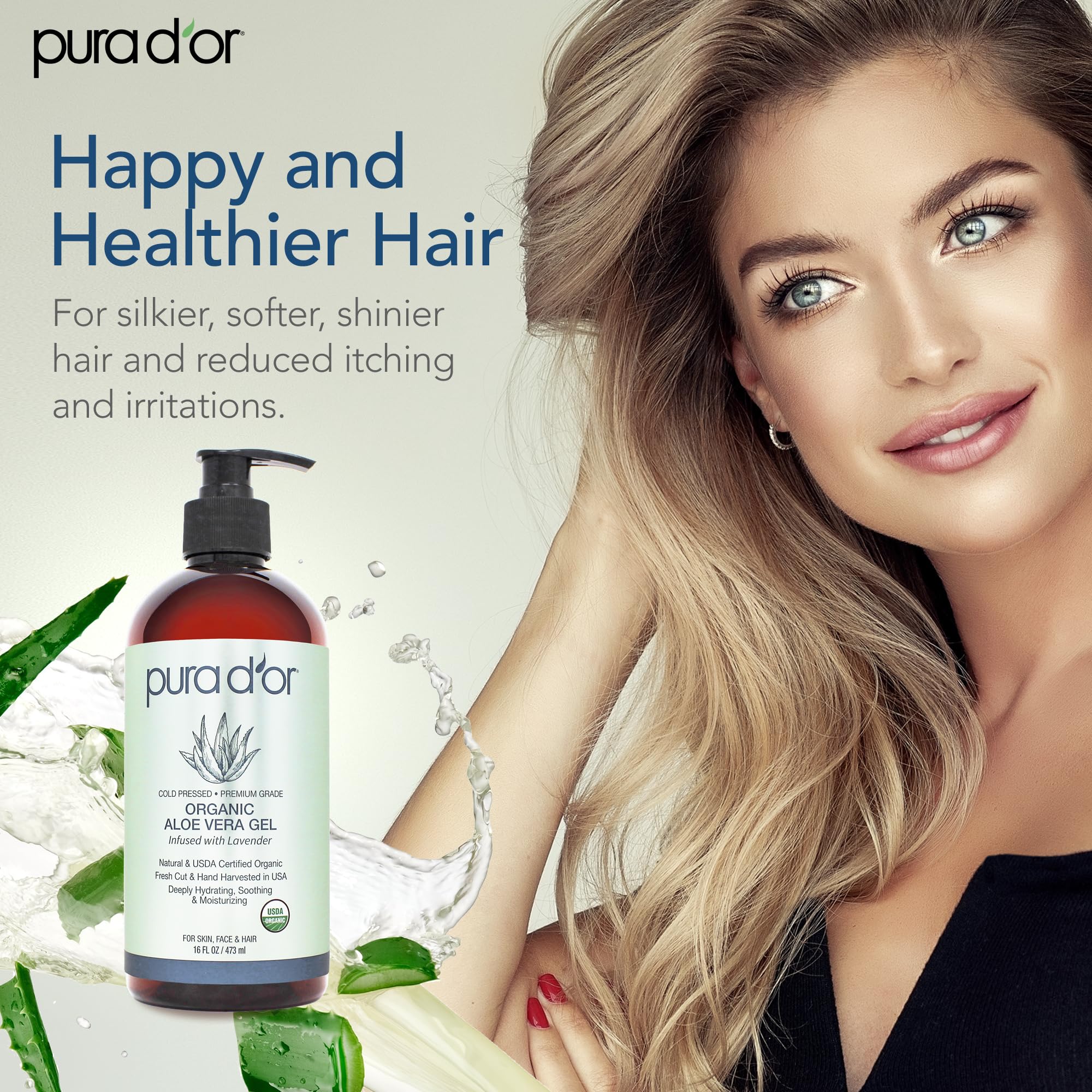PURA D'OR Gel de Aloe Orgánico para piel suave y flexible.