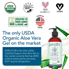 PURA D'OR Aloe Vera Gel, aplicación suave para piel sensible.