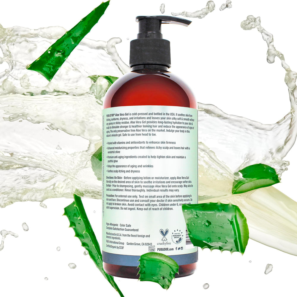 PURA D'OR Gel de Aloe Orgánico, hidrata cabello y piel.