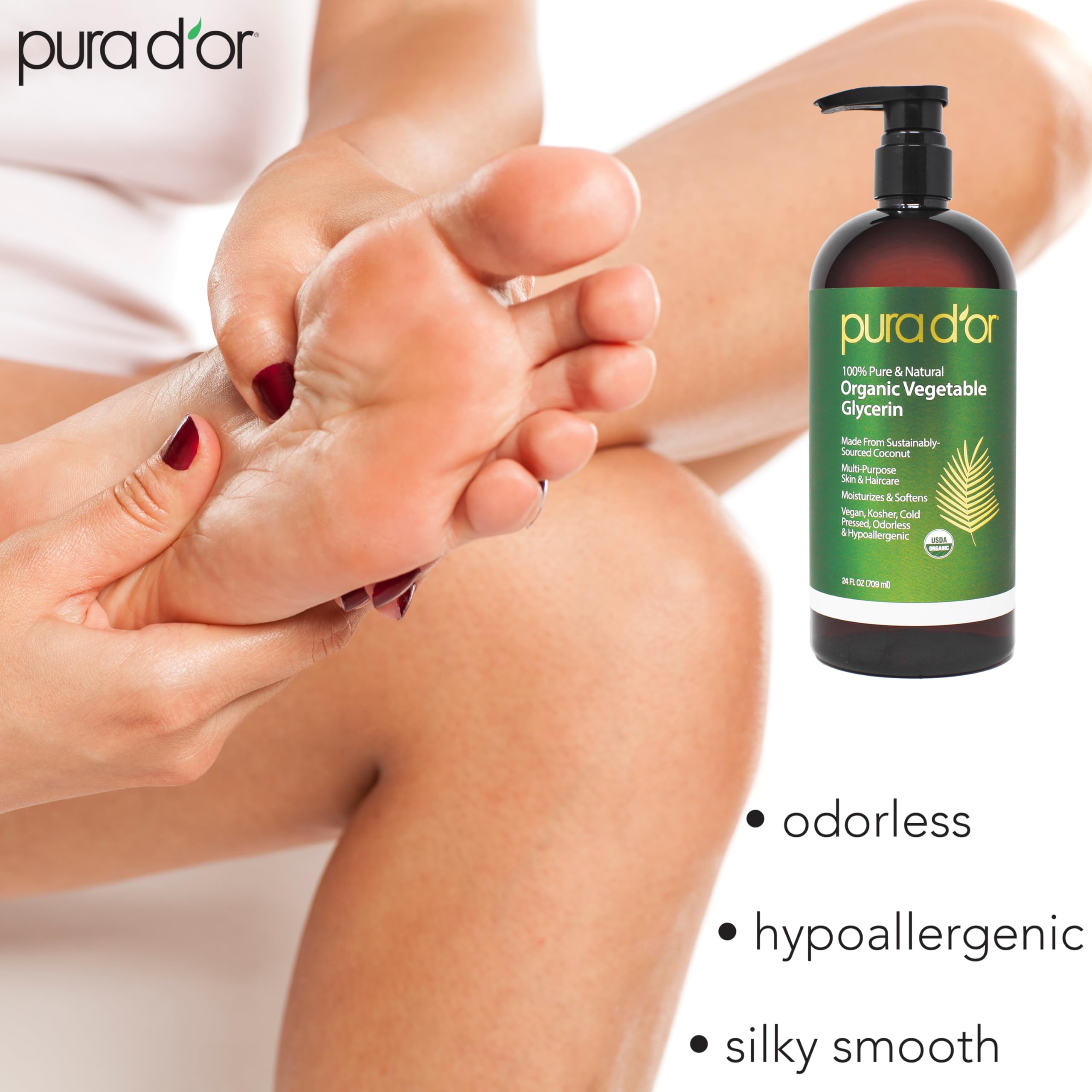 PURA D’OR glicerina vegetal, frasco claro, ideal para aceites esenciales