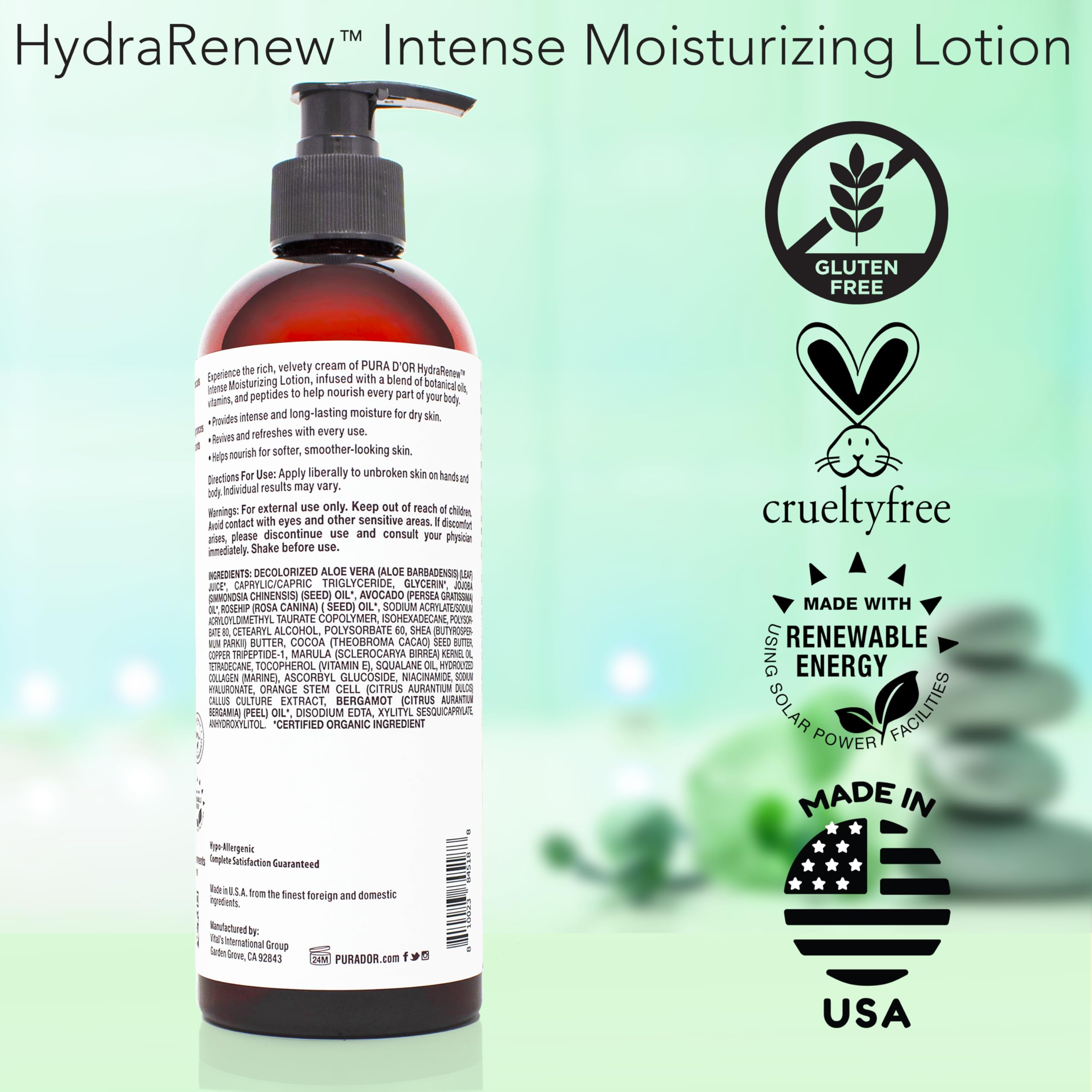 PURA D'OR HydraRenew envase 16 onzas: cuidado diario para toda la familia.
