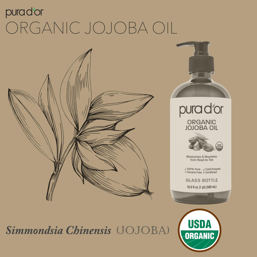 PURA D'OR Jojoba Oil hair care close-up demonstrating shine and frizz control