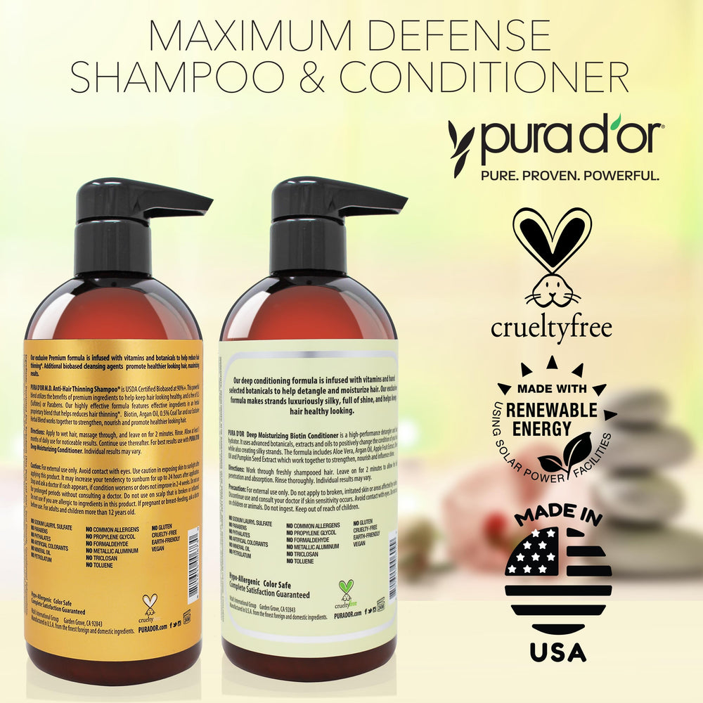 PURA D'OR MD daily-use shampoo and conditioner set for color-safe hair care