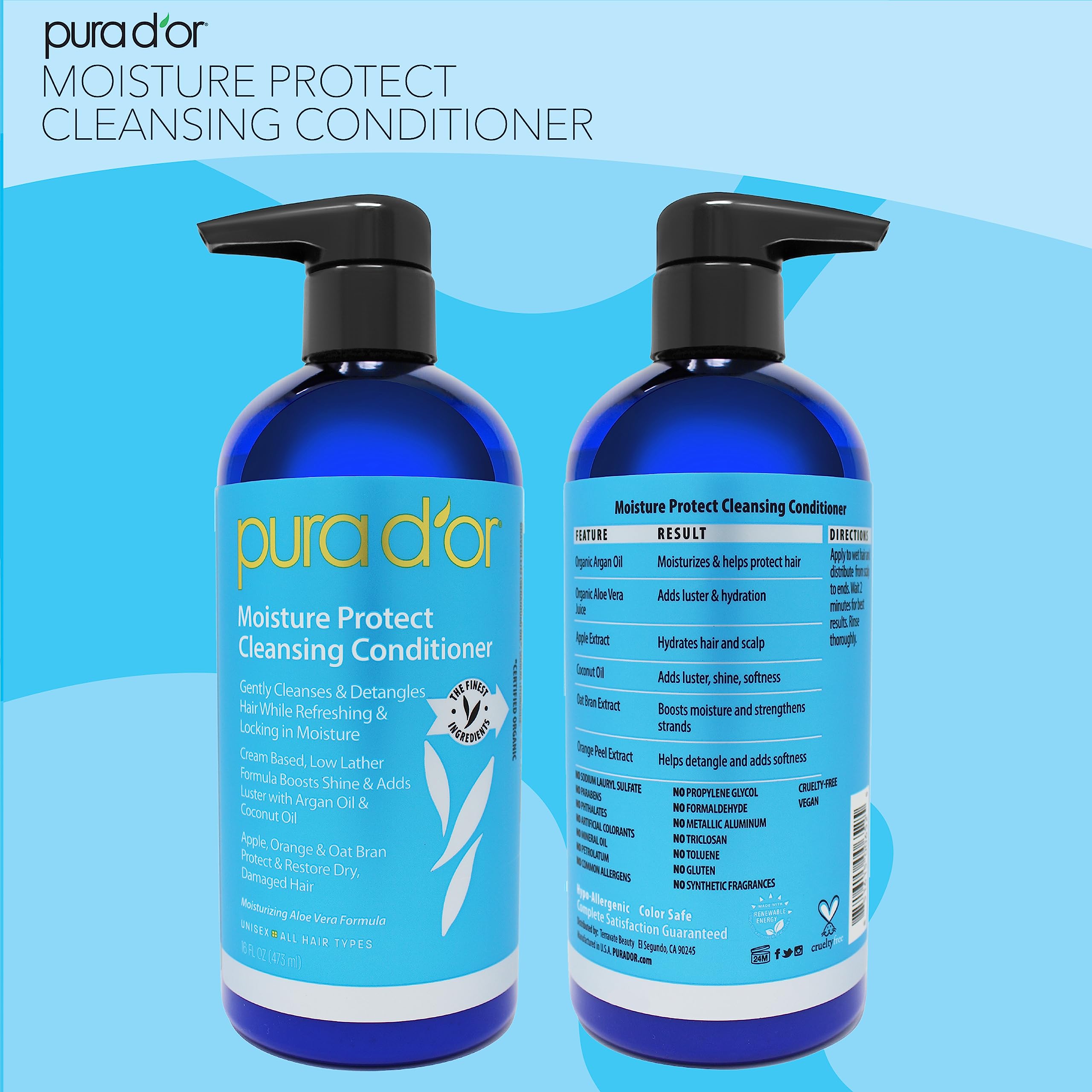 PURA D’OR Moisture Protect: sin sulfatos cuida la fibra capilar.