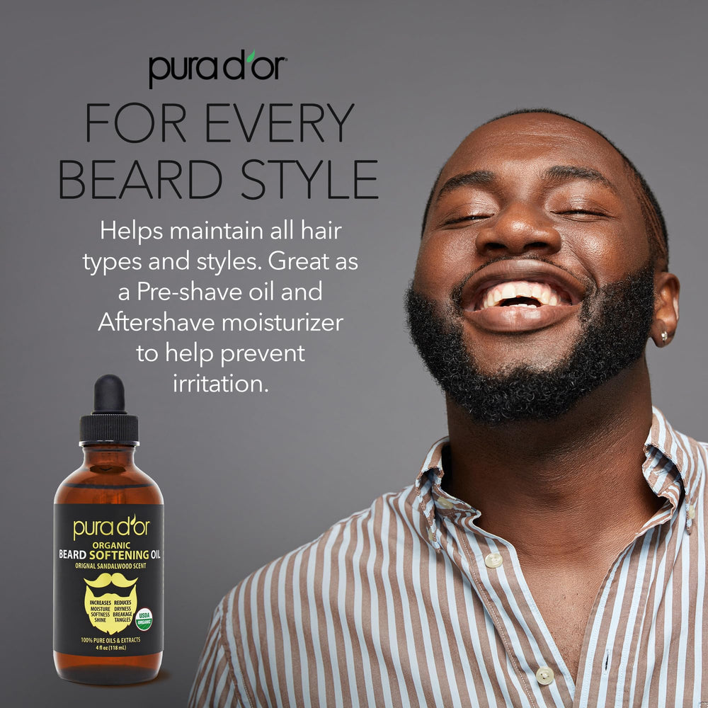PURA D'OR beard oil supports mustache care and precise styling.