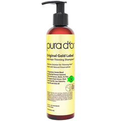 PURA D'OR Original Gold Label bottle for thinning hair and everyday cleansing.