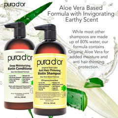 PURA D'OR Original Gold Label conditioner bottle close-up with aloe base for sensitive scalps.