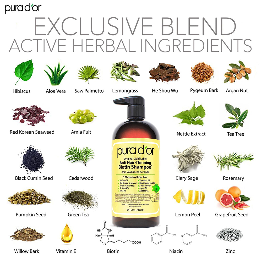 PURA D'OR Original Gold Label conditioner bottle front for smooth, strengthened strands.