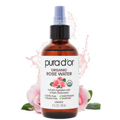 PURA D’OR Rose Water Toner, frasco: hidrata piel suavemente y facilita la limpieza diaria.