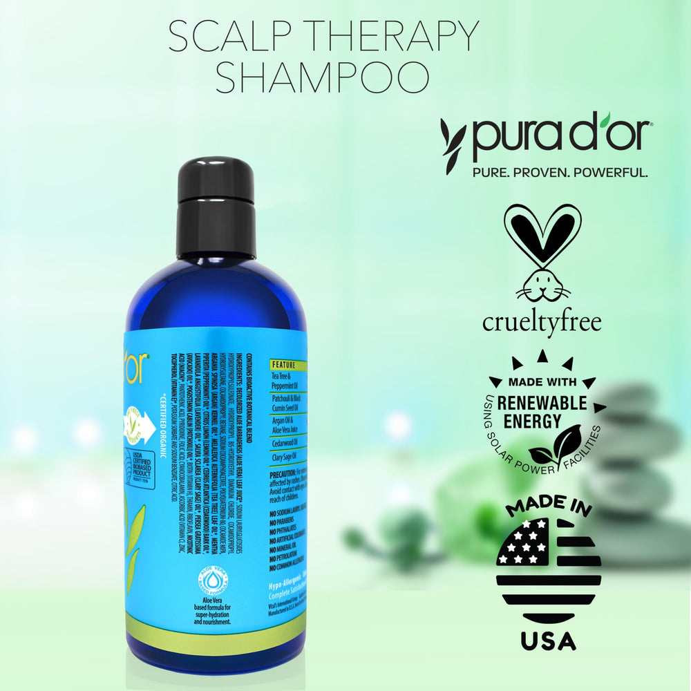 PURA D'OR Scalp Therapy packaging variant shows vegan, cruelty-free formula.