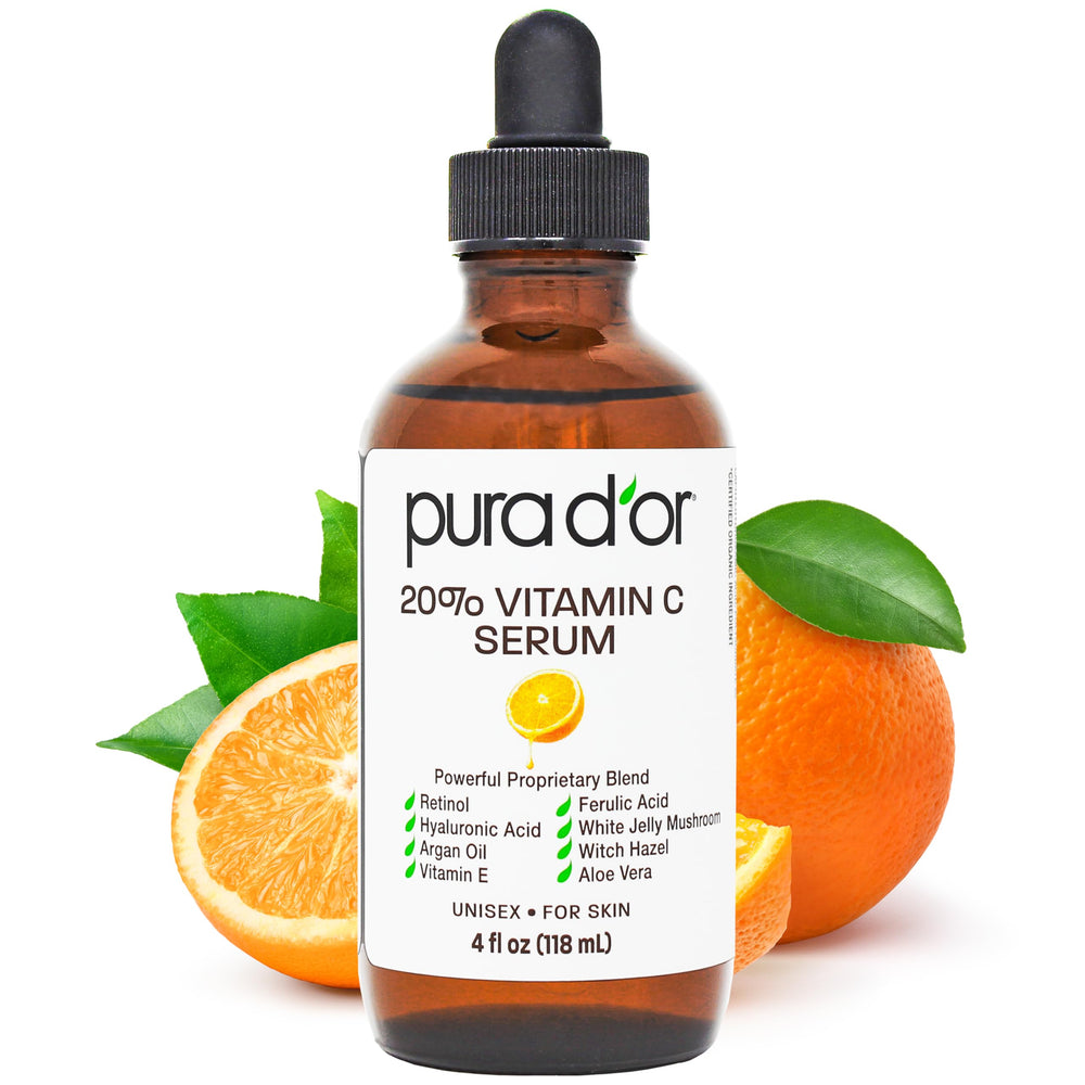 PURA D'OR Suero Vitamina C al 20% en botella, antioxidante para un aspecto radiante.