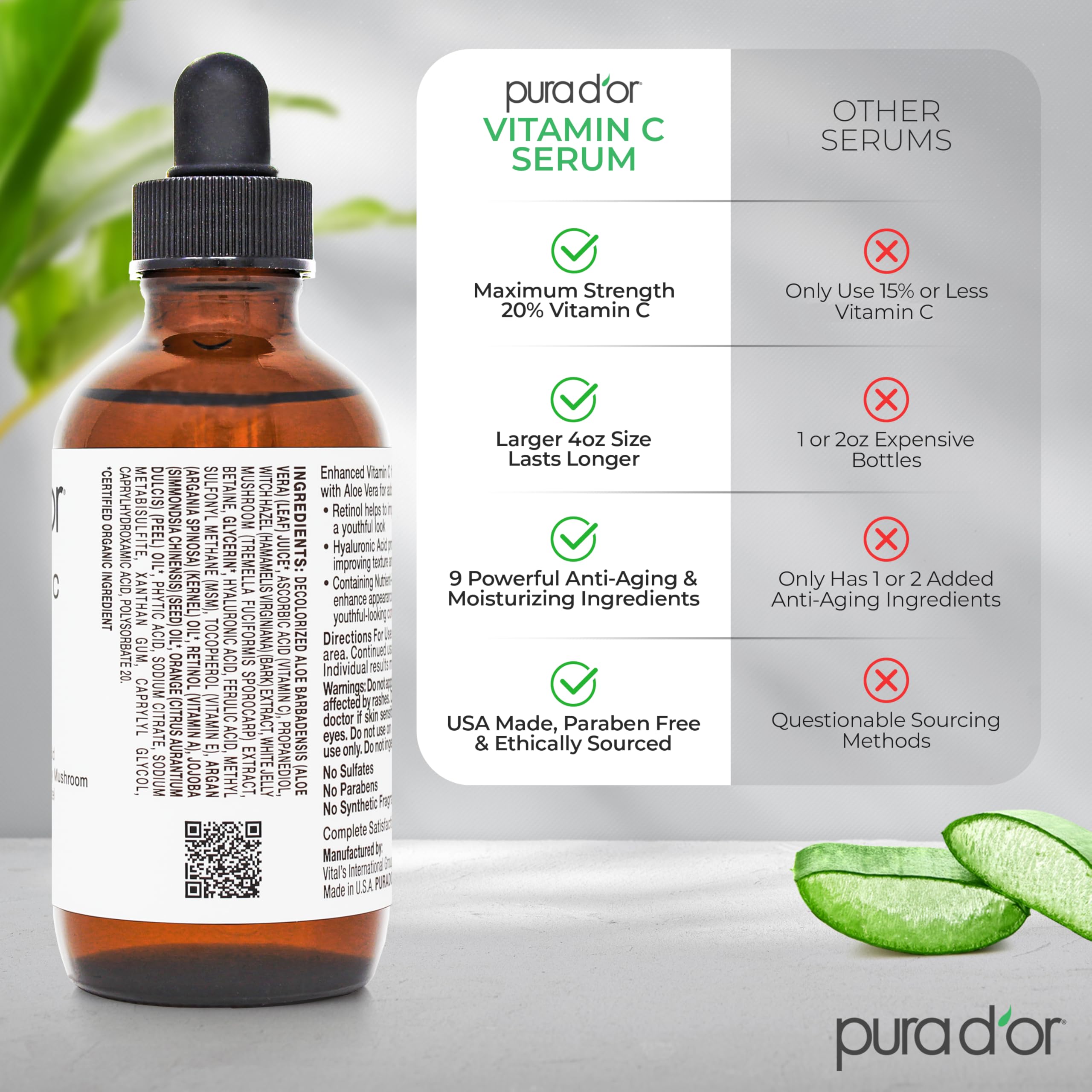 PURA D'OR Suero 20% Vitamina C con Ferúlico para cuidado antioxidante.