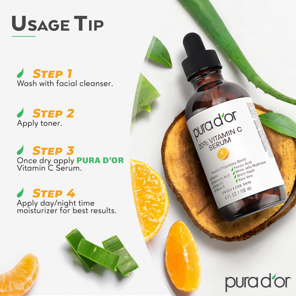 PURA D'OR Suero Vitamina C libre de parabenos y sulfatos.