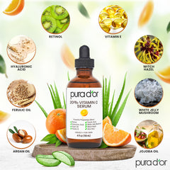 PURA D'OR Suero Vitamina C 20% con absorción rápida para piel suave.