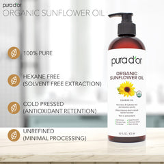 PURA D'OR: textura ligera de aceite de girasol orgánico para absorción rápida.