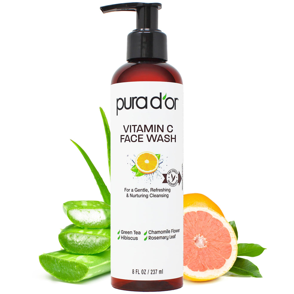 PURA D'OR Vitamina C Face Wash: frasco de 8oz para limpieza profunda.