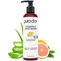 PURA D'OR Vitamina C Face Wash: frasco de 8oz para limpieza profunda.
