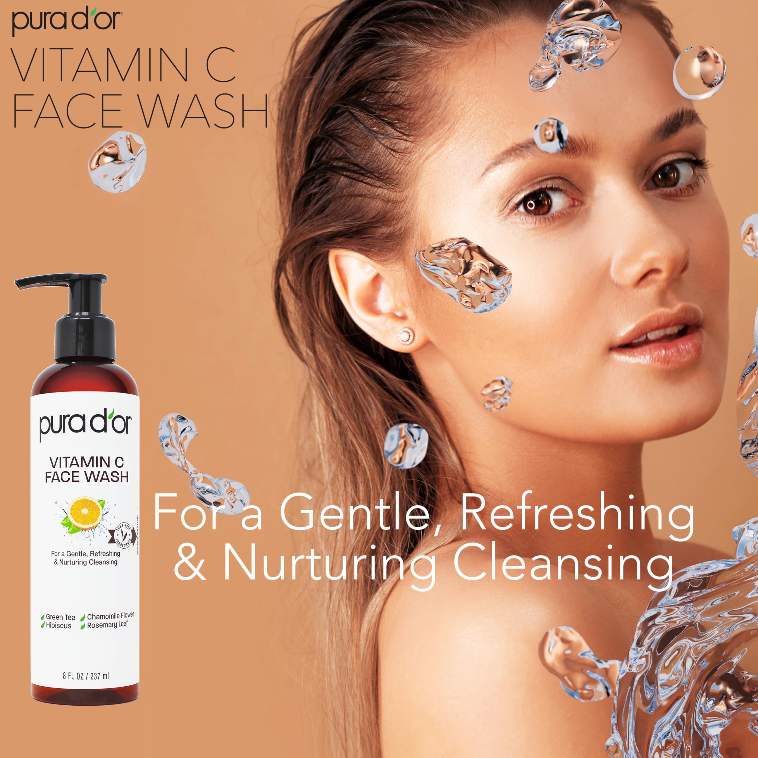 PURA D'OR Vitamina C Face Wash: romero ayuda a equilibrar la piel sensible.