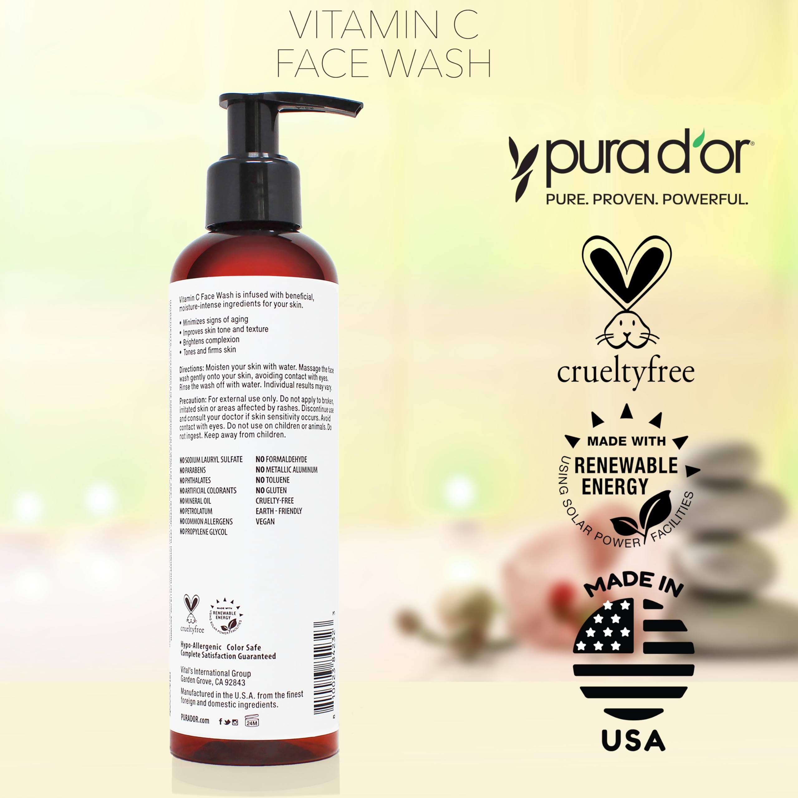 PURA D'OR Vitamina C Face Wash: deja tez iluminada y tono más uniforme.