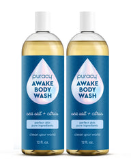 Puracy Awake body wash bottle with citrus sea salt scent for an energizing cleanse.