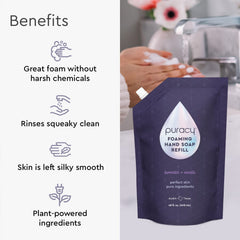 Puracy foaming hand soap refill label highlights vegan, cruelty-free ingredients