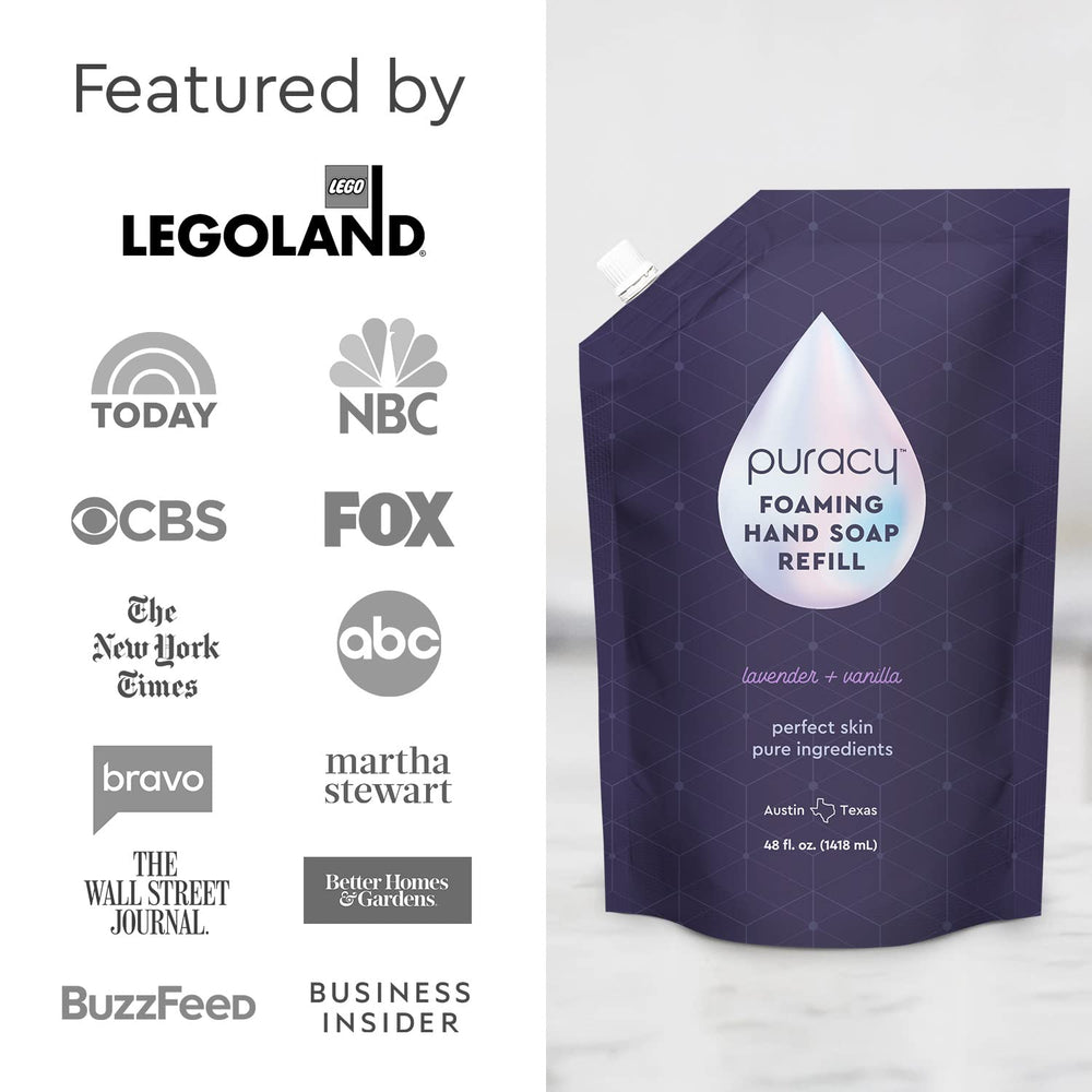 Puracy foaming hand soap refill bottle with gentle lavender-vanilla aroma