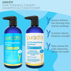 PURA D'OR Hair Thinning Therapy Conditioner bottle front suggests smoother, thicker hair.