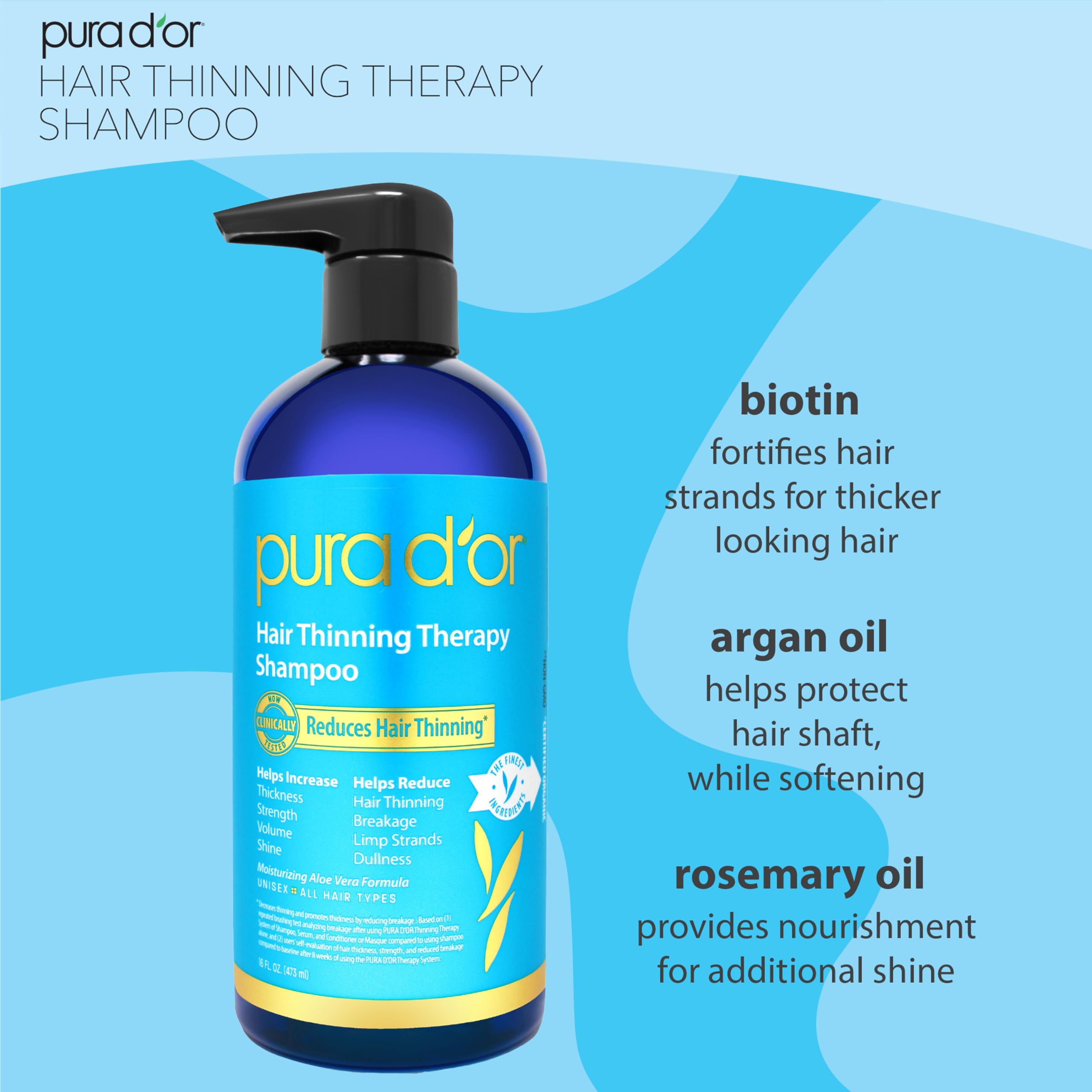 PURA D'OR organic ingredients like nettle and pumpkin seed shown in bottle scene.