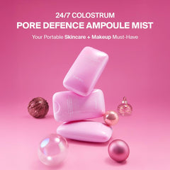 Purcell 24/7 Colostrum Ampoule Mist glass-skin finish adds glow.