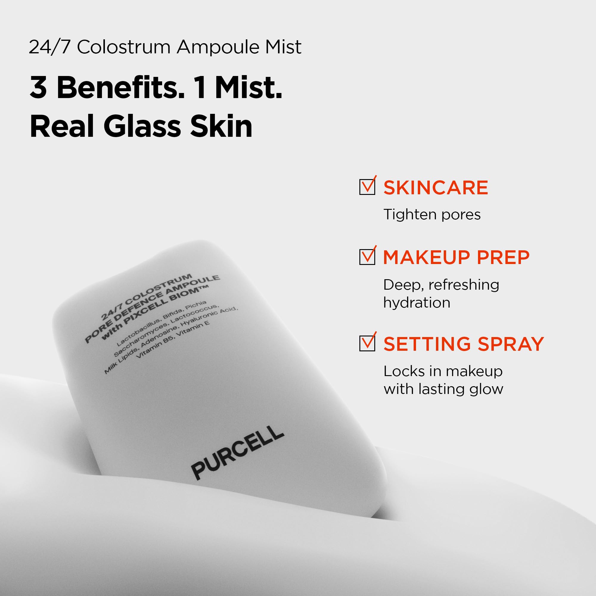 PURCELL 24/7 Colostrum Ampoule Mist glass skin glow from a quick spritz.