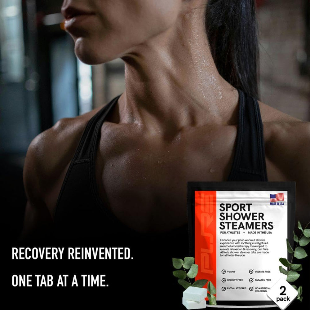 Pure Athlete USA-made label on shower steamer package