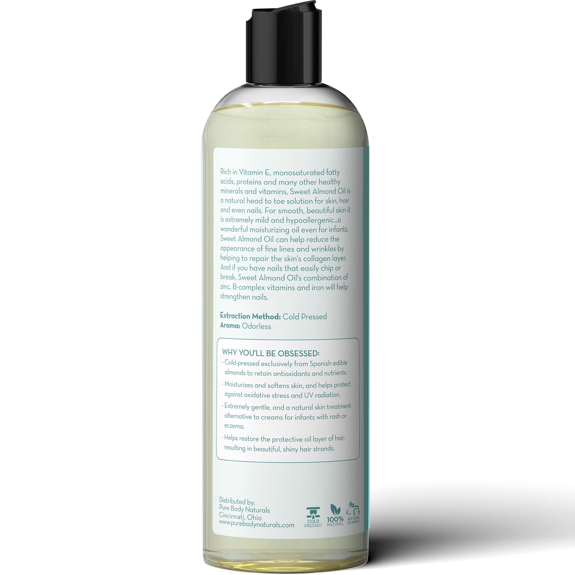 Pure Body Naturals Aceite de Almendras Dulces: piel hidratada y luminosa