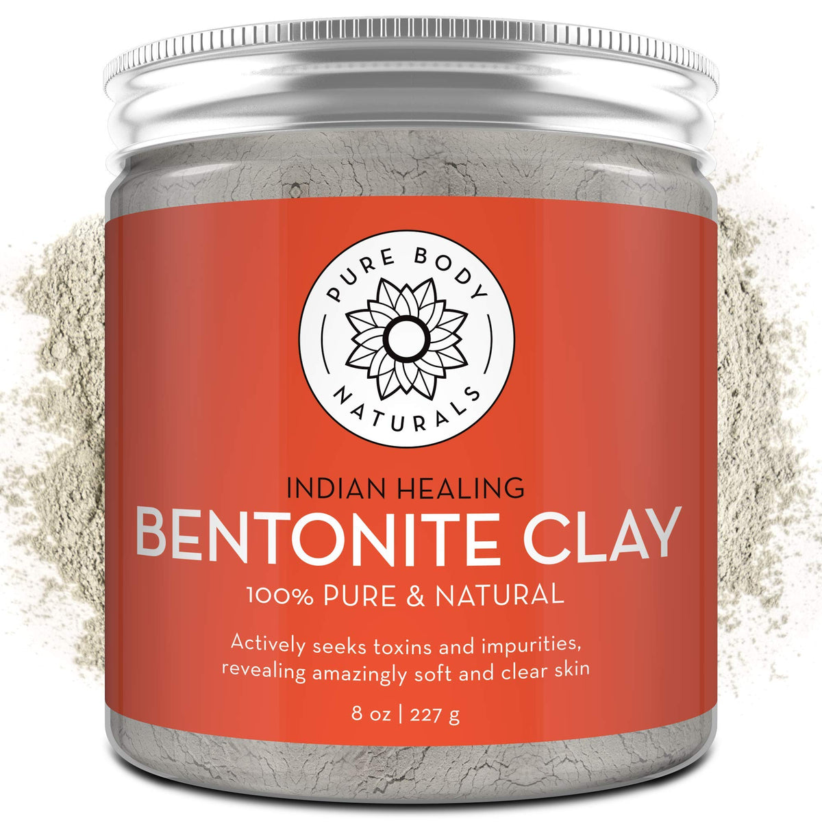Pure Body Naturals polvo Bentonita 8 onzas para purificar poros y detox facial