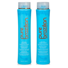 Pure Brazilian Anti-Frizz Daily Shampoo bottle showing moisture delivery and frizz control benefits
