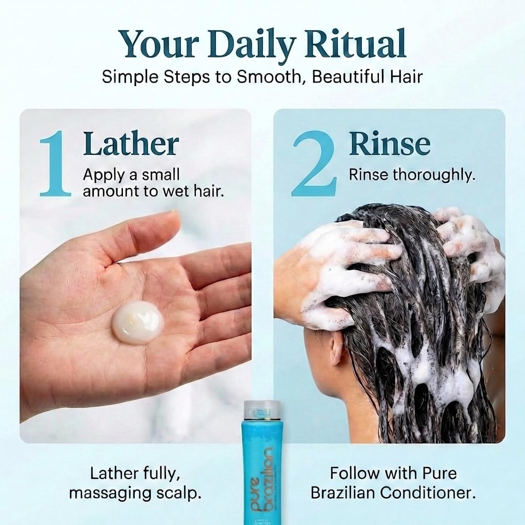 Salon-quality care at home with Pure Brazilian Anti-Frizz Daily Shampoo packaging.