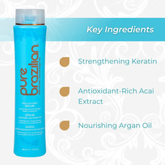 Close-up of keratin and argan oil ingredients in Pure Brazilian serum.