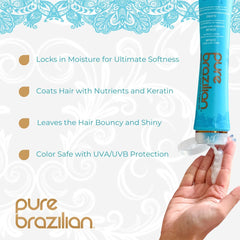 Pure Brazilian leave-in serum dispensing pump for effortless daily styling.