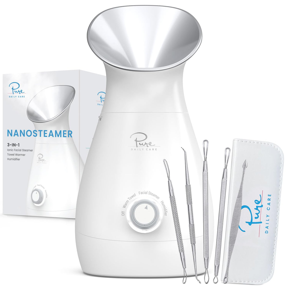 Pure Daily Care NanoSteamer face steamer delivering nano-ionic mist for deeper hydration
