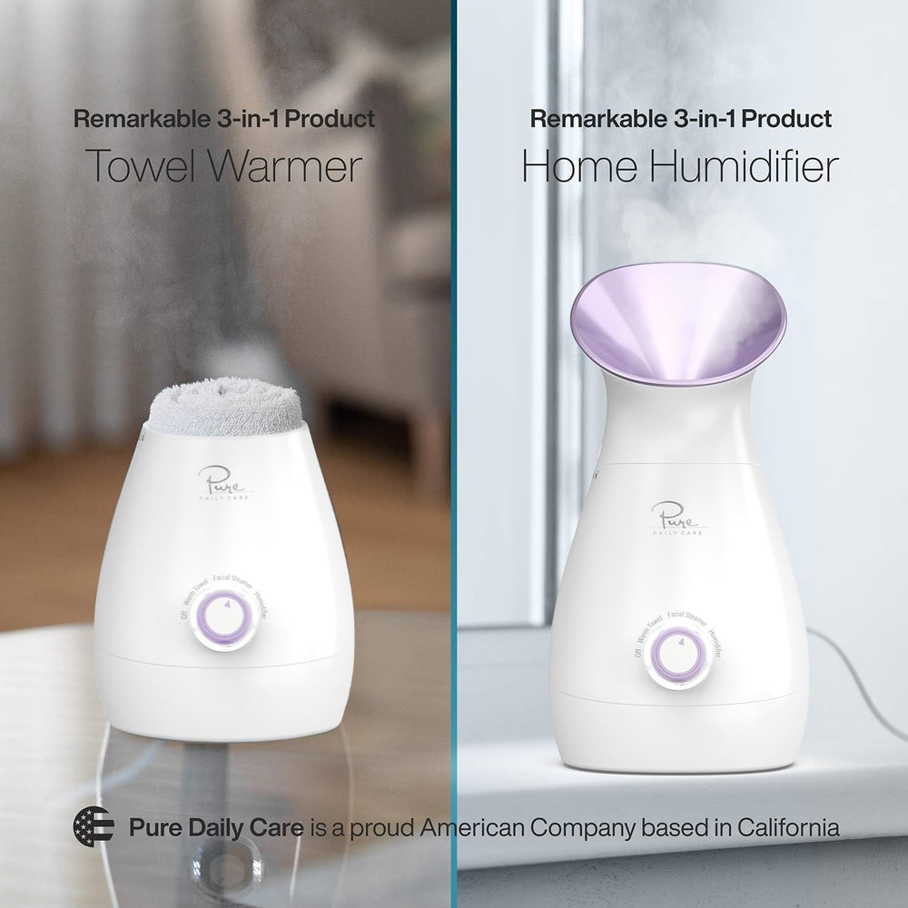 Pure Daily Care Nanosteamer in use with accessories kit storage