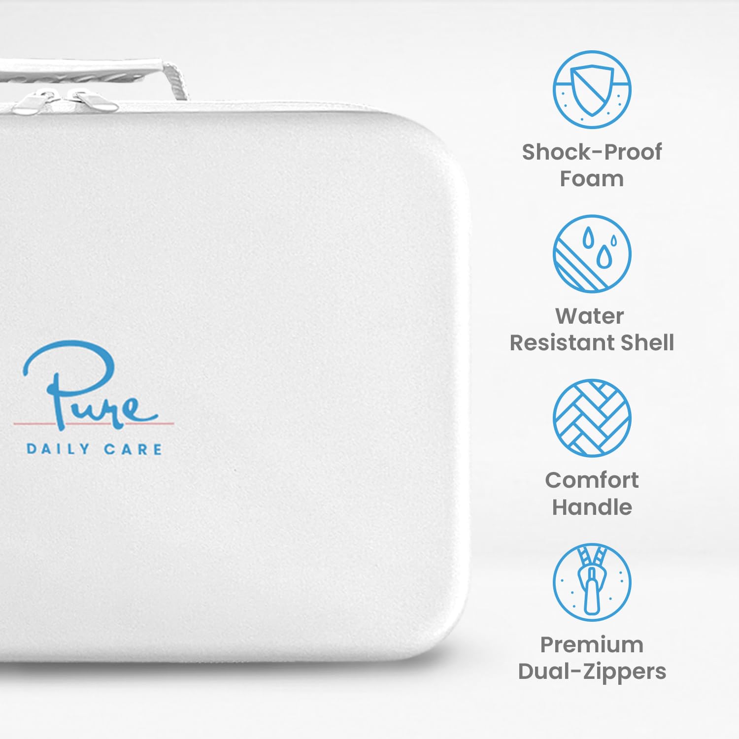 Pure Daily Care NuDerma travel case with durable zip for quick access.