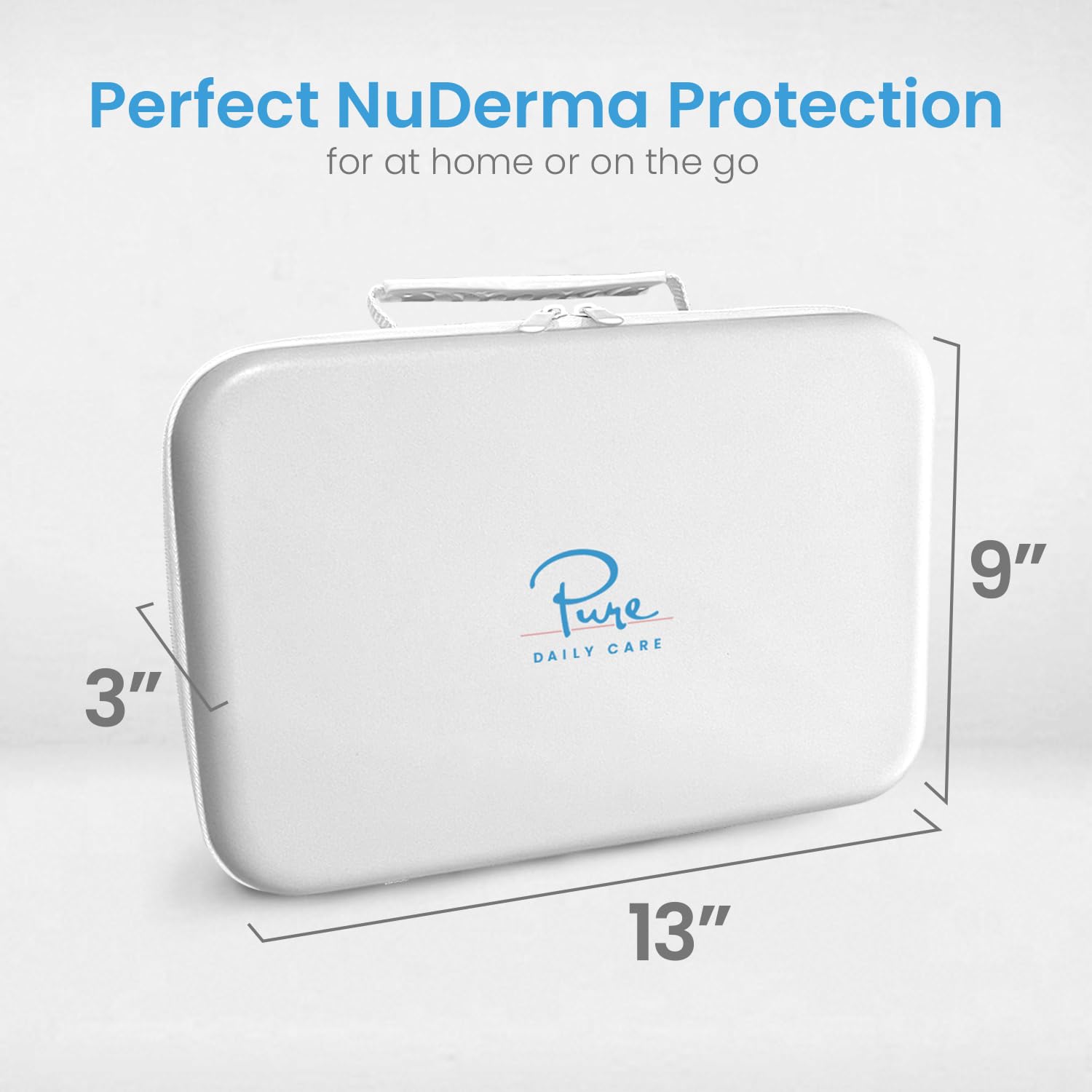 Pure Daily Care NuDerma travel case features waterproof padding for protection.