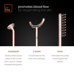 NuDerma wand demonstrates Argon and Neon wands for refreshing facial energy boost.
